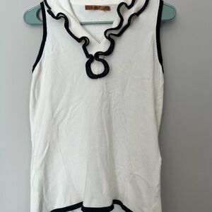 Elegant‎ White Sleeveless Top with Black Trim